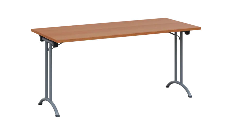 SLA 160 lak skládací jednací stůl 1600x700, deska 25 mm, podnož stříbrný lak, deska olše jantar